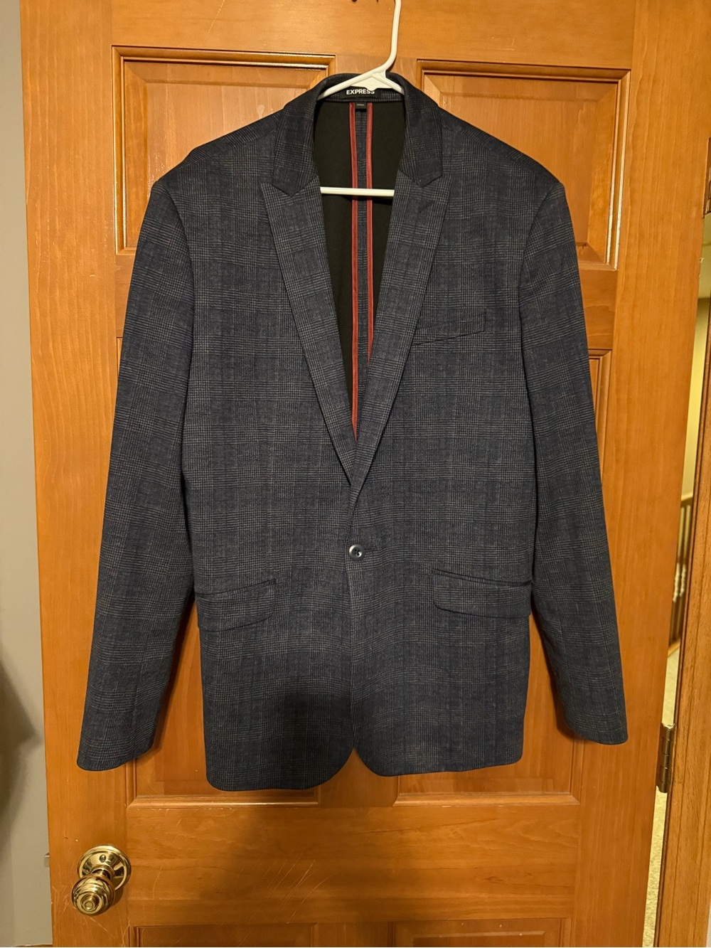 NWOT Express Men's Blue Plaid One  Button Blazer 42R slim fit